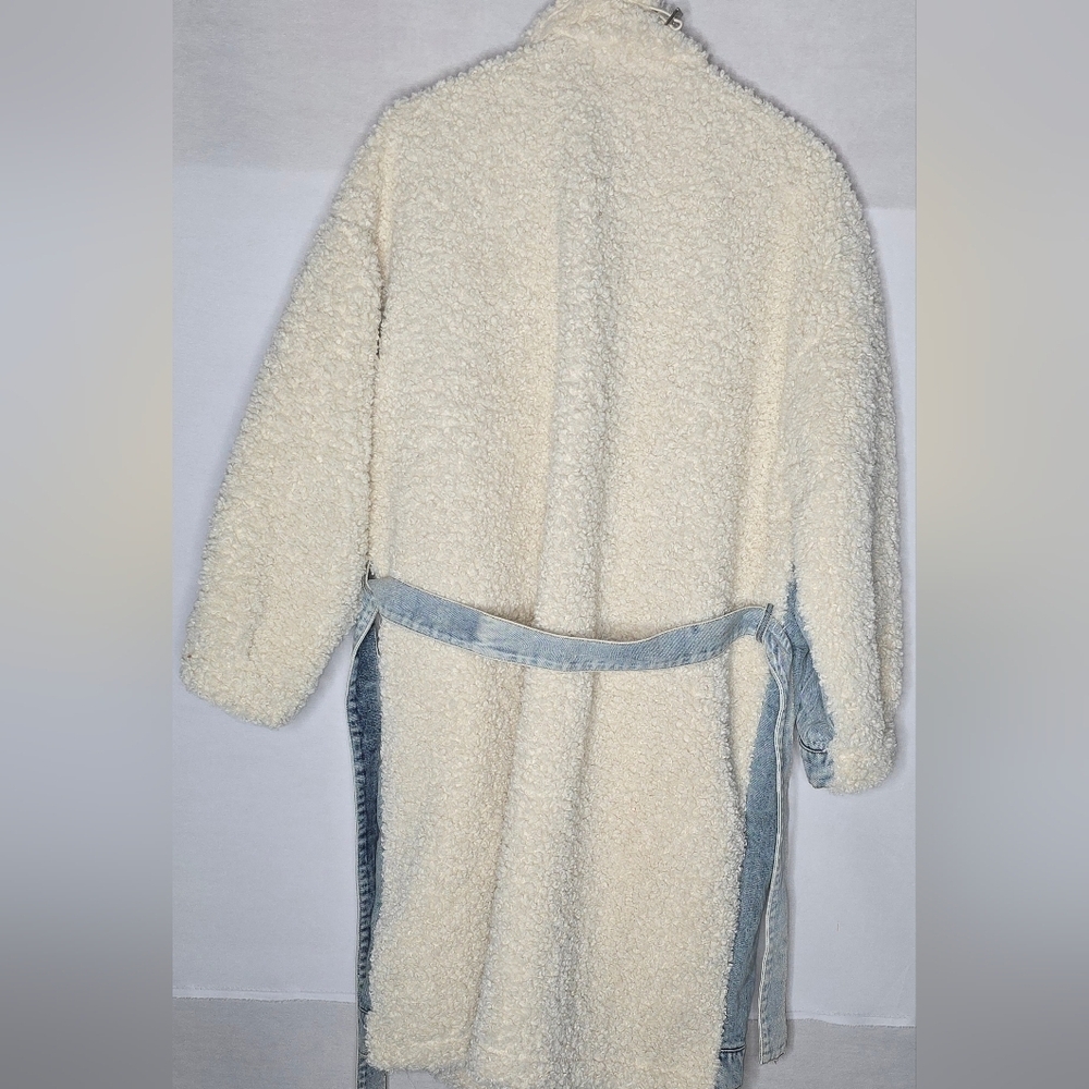 Nichole Lynel Size Small Long Sherpa Lined Denim Coat w/ Teddy Trim Jacket - Picture 8 of 13